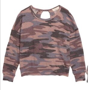 Walking on Sunshine Twist Open Back Waffle Knit Sweatshirt